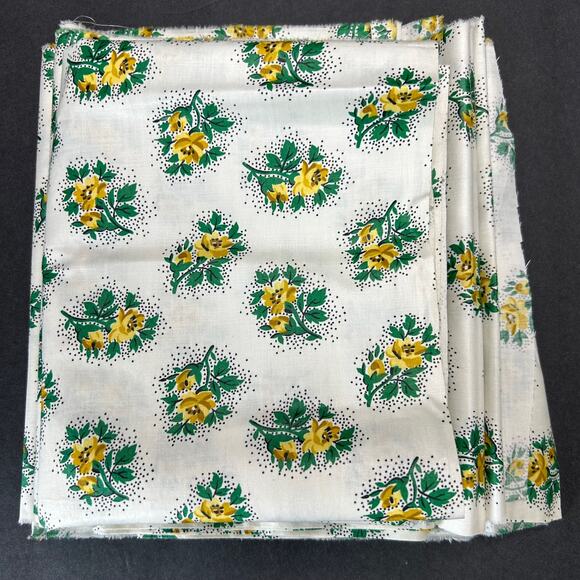 Polished Cotton Fabric Yellow Floral 4 Pieces See Description for Measurements - Picture 6 of 6